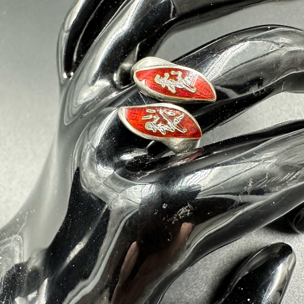 Vintage Siam Sterling Silver Red Enamel Dancers Bypass Ring Sz 7.5